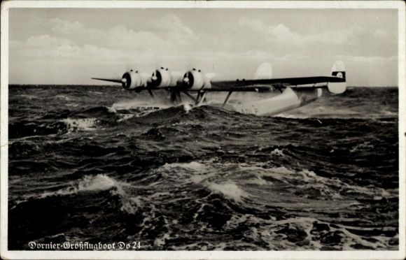 Postcard large flying boat Dornier Do 24 K-1, D-ADLP, reconnaissance aircraft, testing in 1937 under flight captain Gundermann
