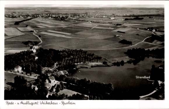 Ak Buxheim in Schwaben, Weiherhaus, Fliegeraufnahme, Strandbad