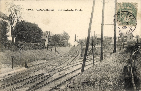 Postcard Colombes Hauts de Seine, railway tracks, trains, surrounding view