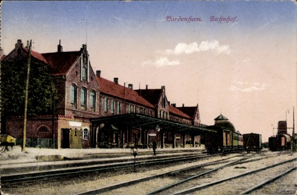 Postcard Nordenham in Oldenburg Lower Saxony, train station