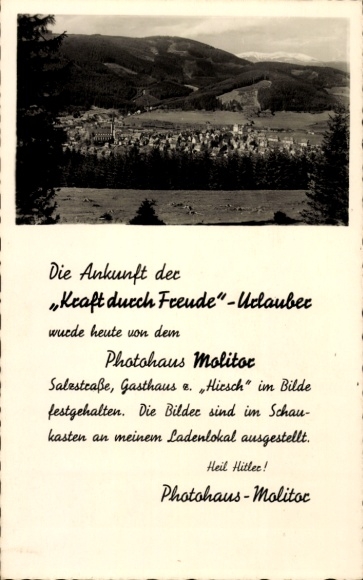 Ak Reklame Photohaus Molitor, Fotografieren der Ankunft der Kraft durch Freude-Urlauber, KdF