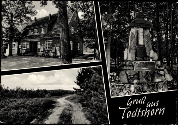 Postcard Todtshorn Tostedt in the district of Harburg, Gasthof zur alten Eiche, Wegeparie, memorial