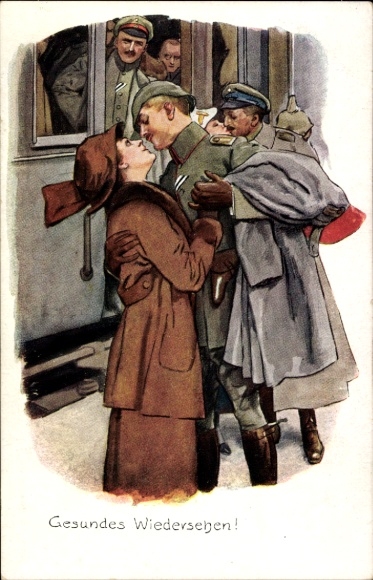 Ak Gesundes Wiedersehen, Rückkehr eines Soldaten, Liebespaar