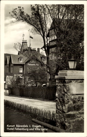 Postcard Bärenstein Altenberg Erzgebirge, Felsenburg, Hotel Felsenburg, Villa Lydia, health resort Bärenfels