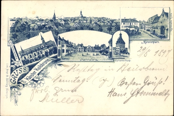 lito Heilsbronn w dzielnicy Ansbach w Środkowej Frankonii, kościół Minster, rynek, Katharinenturm
