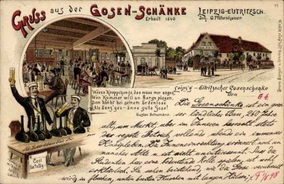 Chromo-Litho Eutritzsch Leipzig in Saxony, Gosenschänke, students, G. Pfotenhauer