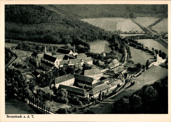 Postcard Bronnbach Reicholzheim Wertheim im Main Tauber district, aerial photograph