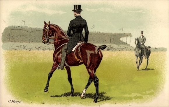 Artist Postcard Merte, O., Two Men on Horseback