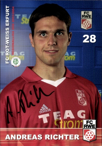 Autograph card footballer Andreas Richter, FC Rot-Weiß Erfurt, autograph
