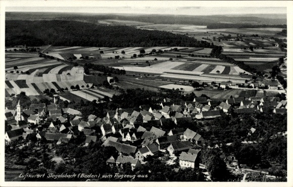 Postcard Siegelsbach in Baden, climatic health resort aerial photograph, landscape,