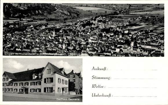 Ak Singen Hohentwiel Baden Württemberg, Stadtansicht, Gasthaus Germania, sportlich gestaltete 