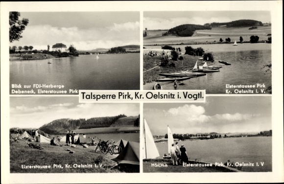 Postcard Pirk Kreis Oelsnitz Vogtland, FDJ hostel Debeneck, Elsterstausee