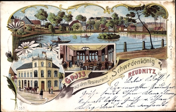 Chromo-Litho Reudnitz Mohlsdorf in Thuringia, Restaurant Schwedenkönig, interior view