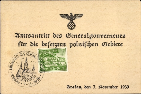 KP Kraków Kraków Polska, inauguracja Generalnego Gubernatora na okupowane ziemie polskie w 1939 r