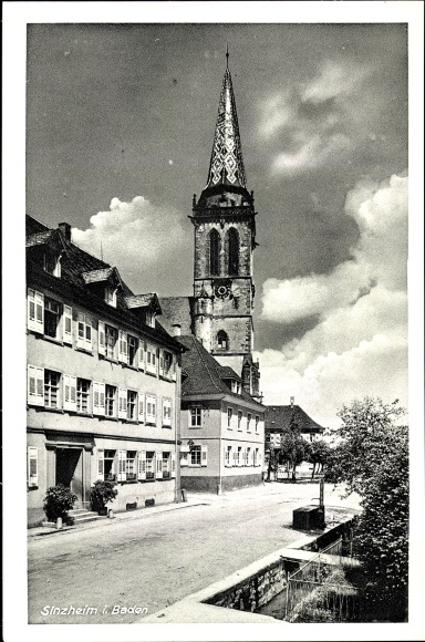 PC Sinzheim in Baden Württemberg, church, street section
