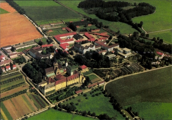 Postcard Sankt Ottilien Eresing in Upper Bavaria, aerial photo of the Archabbey of Sankt Ottilien, Bordpost 65