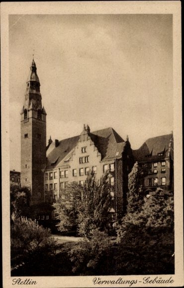 Postwaardestuk Briefkaart Szczecin Stettin Pommeren, administratiegebouw