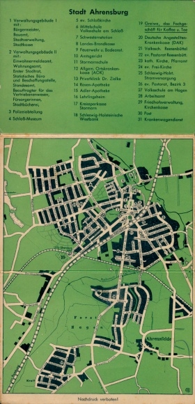 Klapp Ak Ahrensburg in Holstein, koffiespeciaalzaak Richard Greiwe & Co., stadsplattegrond