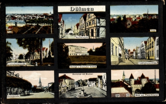 KP Dülmen w Münsterland Westfalia, ogółem, rynek, zamek, widoki na ulicę