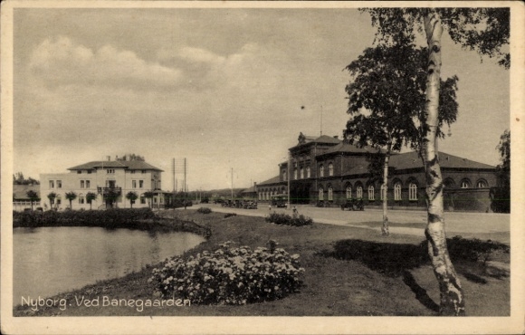 Postcard Nyborg Denmark, train station