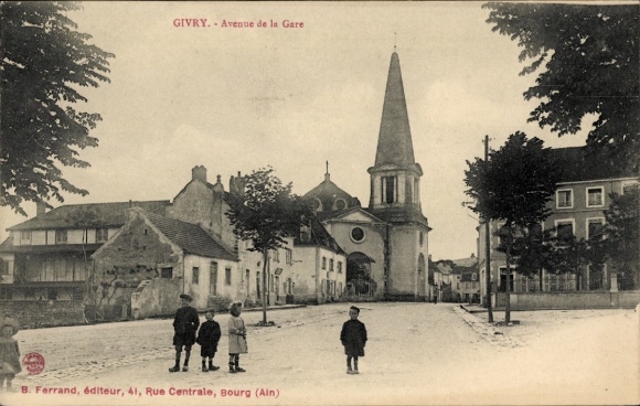 Ak Givry Saône et Loire, Avenue de la Gare, Kirche, Kinder, Häuser, nverlag B. Ferrand
