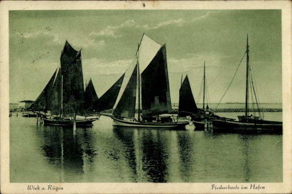 Ak Wiek op Rügen, vissersboten in de haven, maritiem landschap, zeilboten