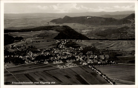 Postcard Erkenbrechtsweiler Swabian Alb, aerial photograph