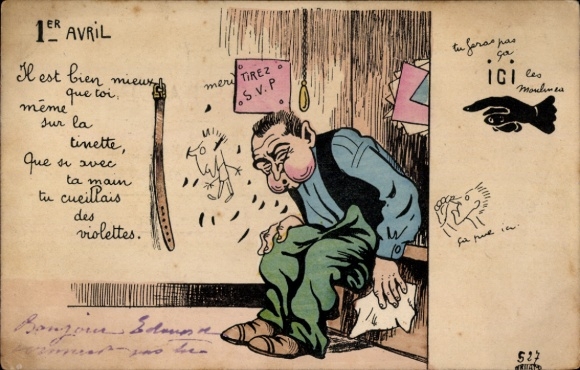 Ak 1. April, Mann auf der Toilette