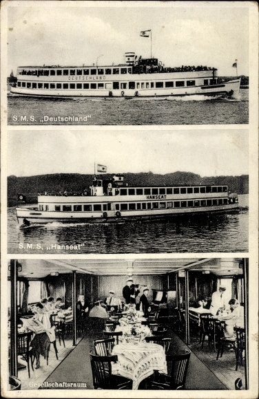 Ak Hansestadt Bremen, Reederei Otto W. A. Schreiber, SMS Deutschland, SMS Hanseat, Gesellschaftsraum