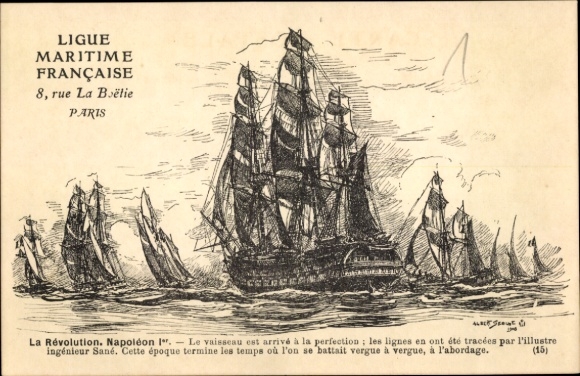Artist Postcard Sailing Ship, Napoleon I, Revolution, Ligue Maritime Francaise