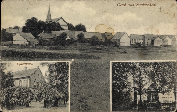Ak Neunkirchen ad Nahe Nohfelden Saarland, overzicht, kerk, pastorie, oorlogsmonument