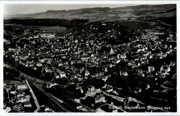 Postcard Schwäbisch Gmünd in Württemberg, aerial photograph