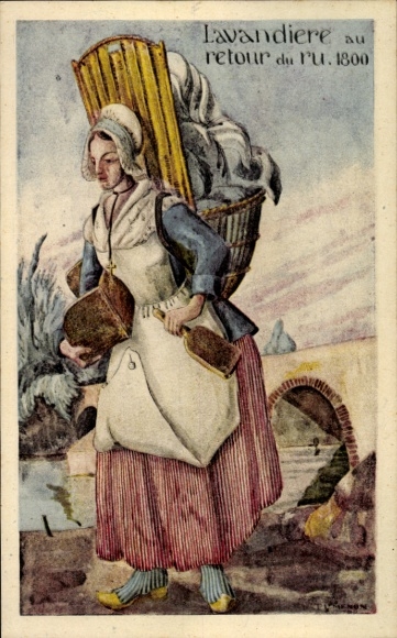 Artist Postcard Laundress Returning from the Stream, 1800