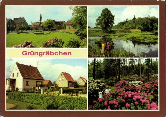 Postcard Grüngräbchen Schwepnitz in Lusatia, pond landscape, housing estate, nursery Seidel