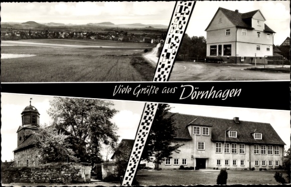 Postcard Dörnhagen in Hesse, field, building, church