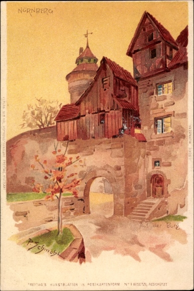 Artist Postcard Schmohl, P., Nuremberg in Middle Franconia, gate, tower