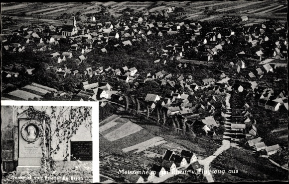 PC Meissenheim am Rhein, aerial photograph, overall view, monument Friederike Brion