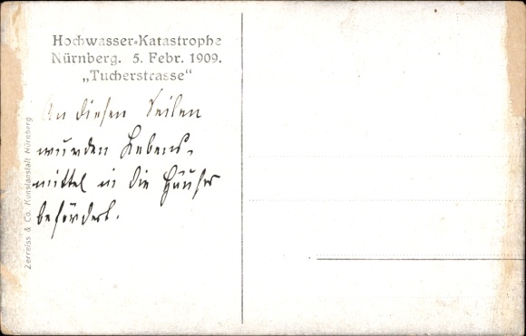 Ak Nürnberg in Mittelfranken Bayern, Tucherstraße, Hochwasser Katastrophe 05.02.1909