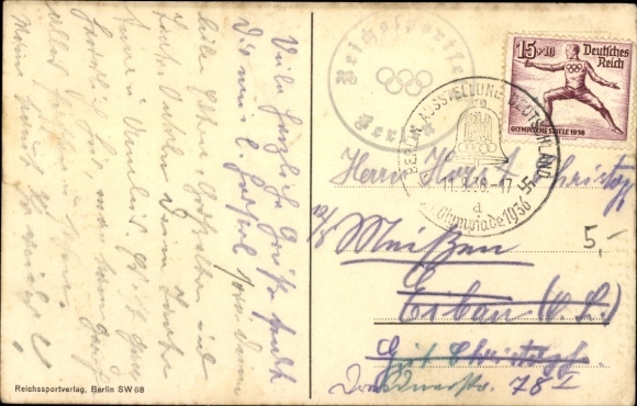 Postcard Olympia Berlin 1936, flags of the participating countries