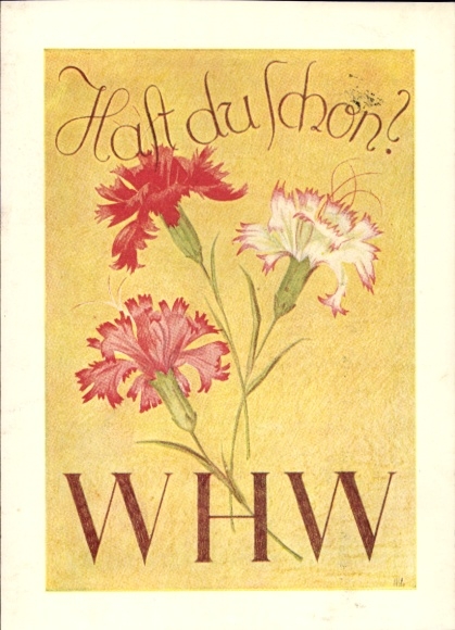 Artist Postcard Winterhilfswerk 1938, Street collection, Have you already, Carnations