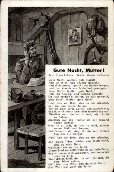 Song Postcard Good Night, Mother, Text Erwin Lehnow, Music Werner Bochmann, I. WK