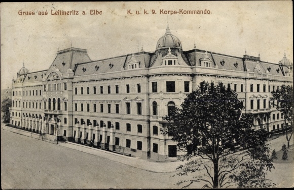Postcard Litoměřice Leitmeritz Reg. Aussig, KuK 9 Korps Kommando, Kaserne