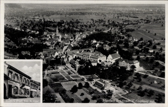 Ak Herten Rheinfelden in Baden, Luftbild von Herten, Gasthaus 2. Engel, Bes. A. Zeler