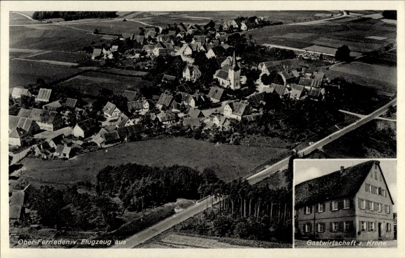 Ansichtkaart Oberferrieden Burgthann in de regio Neurenberg, luchtfoto, restaurant aan de Krone
