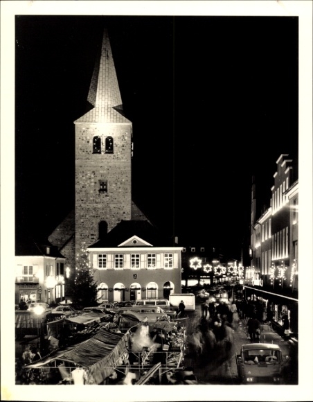 Postcard Dorsten in Westphalia, market at night, town hall, church