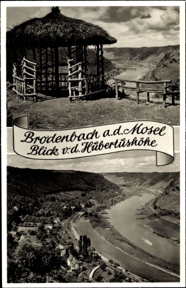 Postcard Brodenbach on the Terrassenmosel, Huberthushöhe, view of the landscape and town