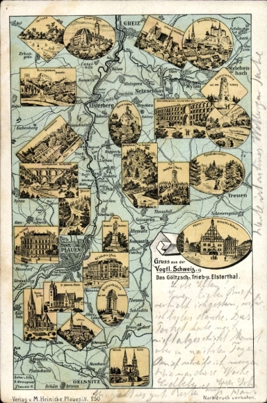 Maps Postcard Greiz in the Vogtland Thuringia, Plauen, Elsterberg