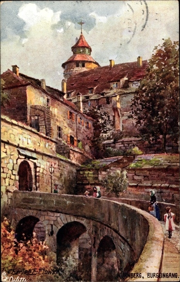 Artist PC Flower, Charles, Nuremberg in Bavaria, castle entrance