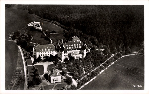 Postcard Bad Dürrheim Baden Württemberg, aerial photograph of the children's salt bath, forest