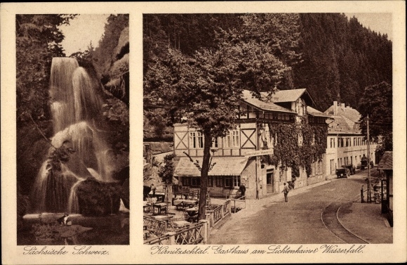 Postcard Lichtenhain Sebnitz in Saxony, Lichtenhain waterfall, Kirnitzschtal inn